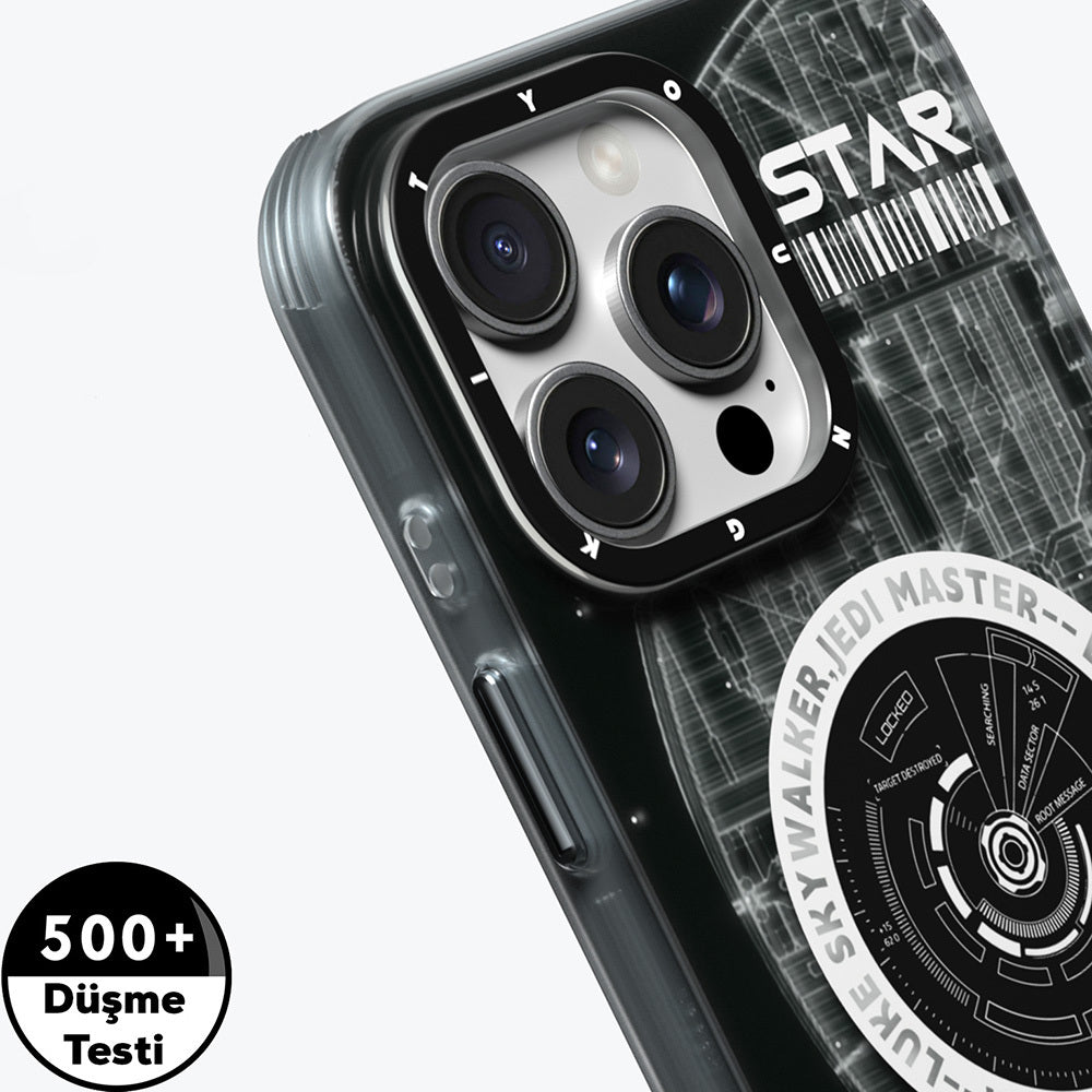 iPhone 16 Pro Kılıf Magsafe Şarj Özellikli Airbagli Hologram Tasarımlı Youngkit Interstellar Serisi Kılıf Siyah-Beyaz