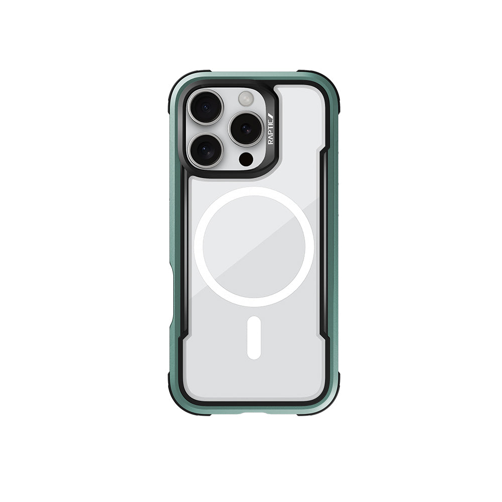 iPhone 16 Pro Kılıf Magsafe Şarj Özellikli Airbagli Raptic Shield Serisi Şeffaf Arka Yüzey Kılıf Yeşil