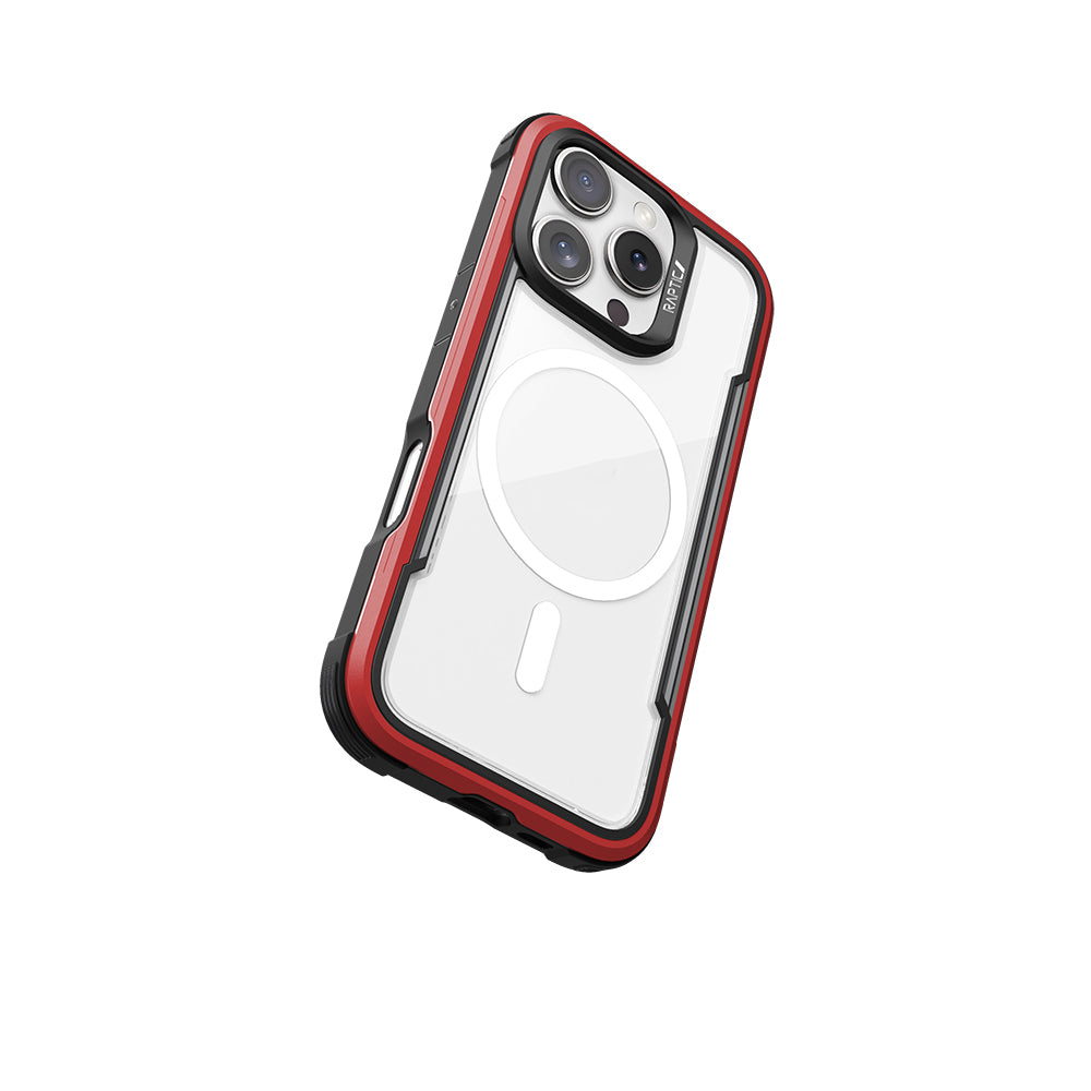 iPhone 16 Pro Kılıf Magsafe Şarj Özellikli Airbagli Raptic Shield Serisi Şeffaf Arka Yüzey Kılıf Kırmızı
