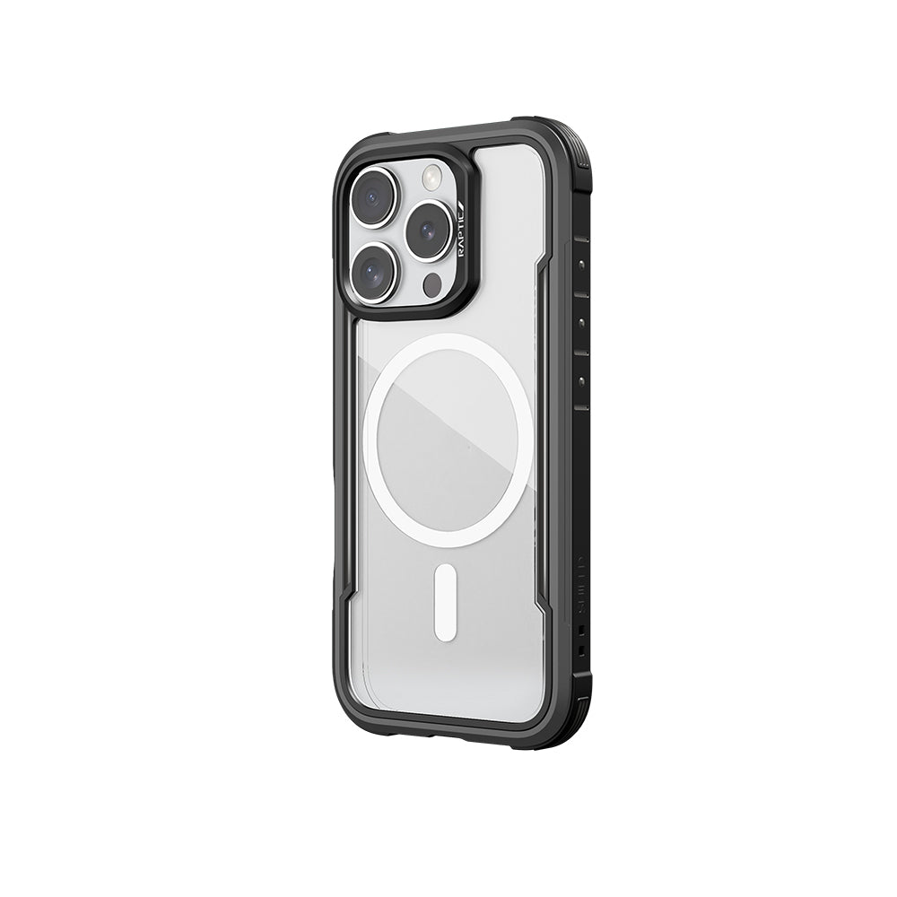 iPhone 16 Pro Kılıf Magsafe Şarj Özellikli Airbagli Raptic Shield Serisi Şeffaf Arka Yüzey Kılıf Kırmızı
