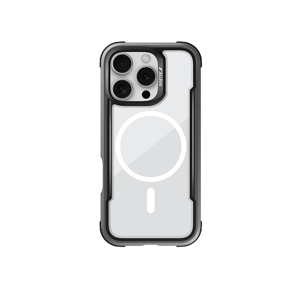 iPhone 16 Pro Kılıf Magsafe Şarj Özellikli Airbagli Raptic Shield Serisi Şeffaf Arka Yüzey Kılıf Siyah