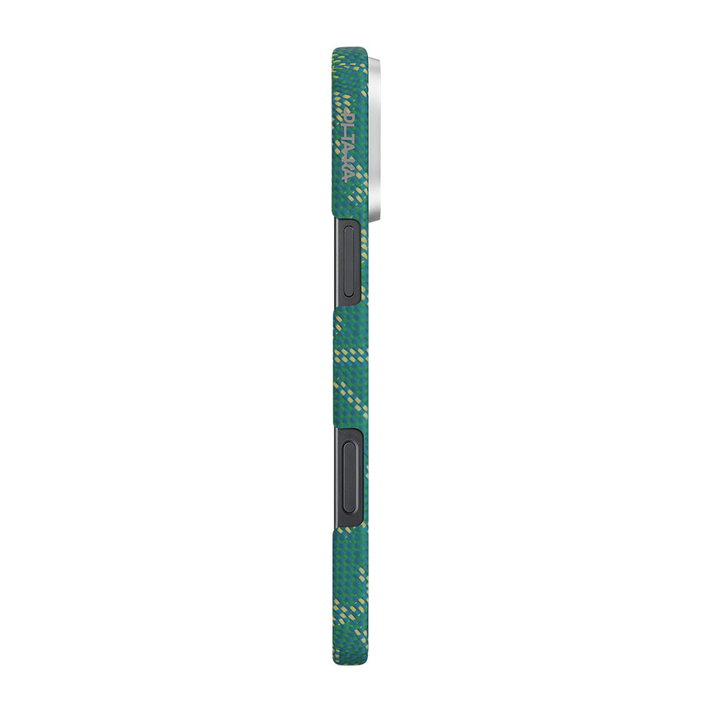 iPhone 16 Pro Kılıf MagSafe Şarj Özellikli Aramid Fiber Pitaka Tactile Woven Monogram Serisi Kılıf Yeşil