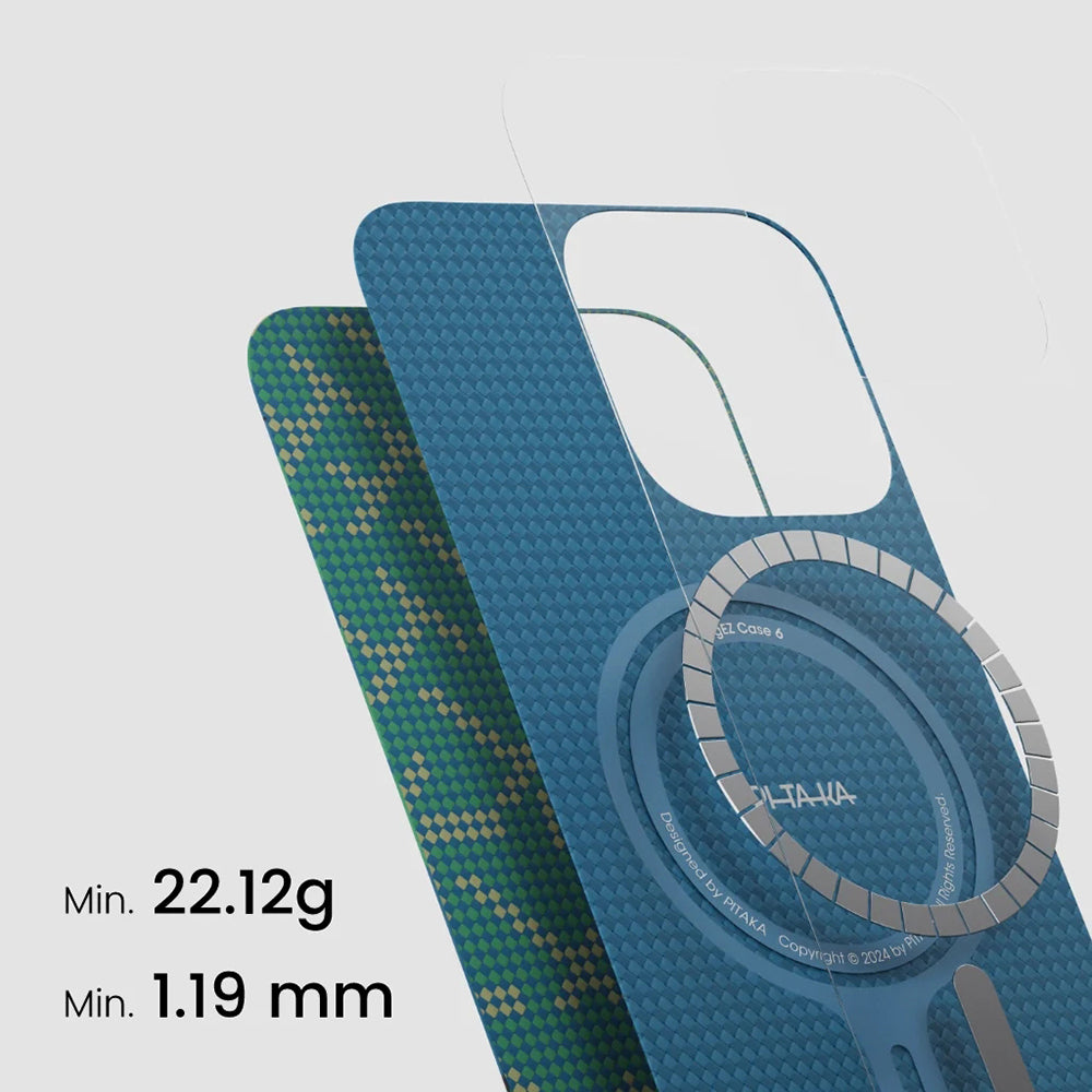 iPhone 16 Pro Kılıf MagSafe Şarj Özellikli Aramid Fiber Pitaka Tactile Woven Monogram Serisi Kılıf Yeşil