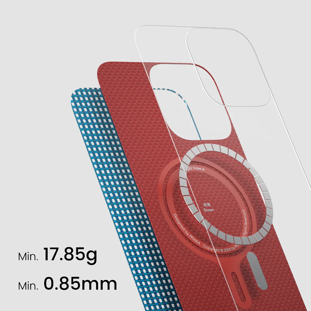 iPhone 16 Pro Kılıf Magsafe Şarj Özellikli Aramid Fiber Pitaka Ultra-Slim Classic Serisi Ocean Blue Kılıf Mavi