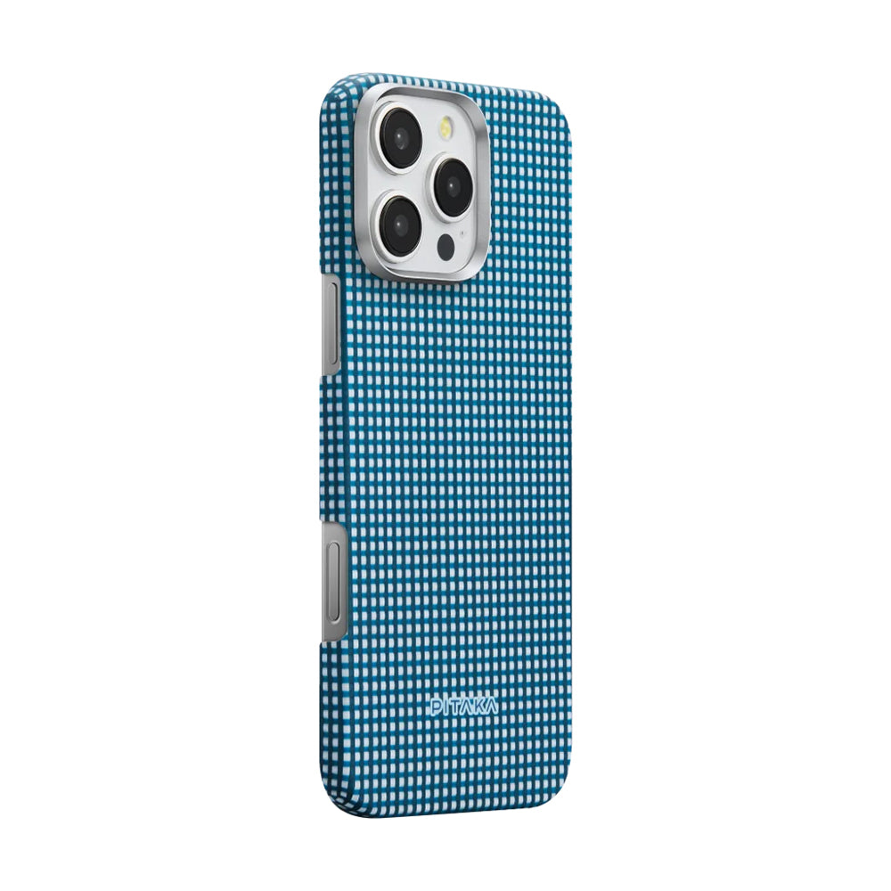 iPhone 16 Pro Kılıf Magsafe Şarj Özellikli Aramid Fiber Pitaka Ultra-Slim Classic Serisi Ocean Blue Kılıf Mavi