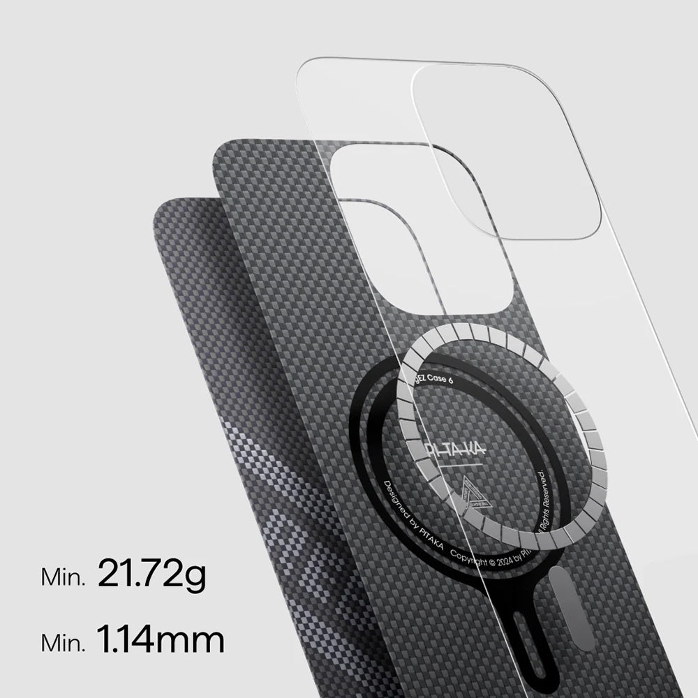 iPhone 16 Pro Kılıf MagSafe Şarj Özellikli Aramid Fiber Re-TROS Tasarımlı Pitaka Tactile Woven Rebuilding Serisi Kılıf Siyah