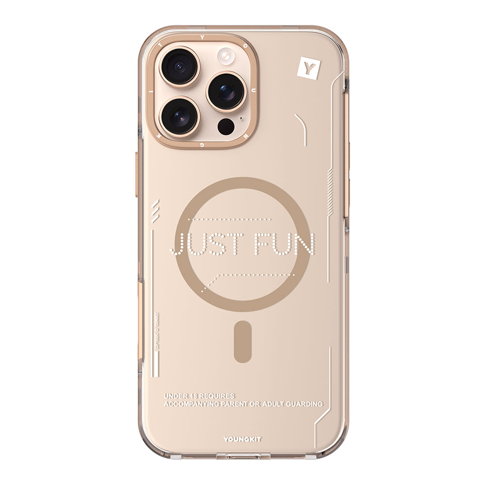 iPhone 16 Pro Kılıf Magsafe Şarj Özellikli Çıkarılabilir Arka Yüzeyli Youngkit Mecha Kılıf Desert Gold