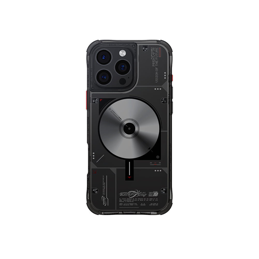 iPhone 16 Pro Kılıf Magsafe Şarj Özellikli Disk Desenli Airbag Tasarımlı Skinarma Nova Kılıf Şeffaf