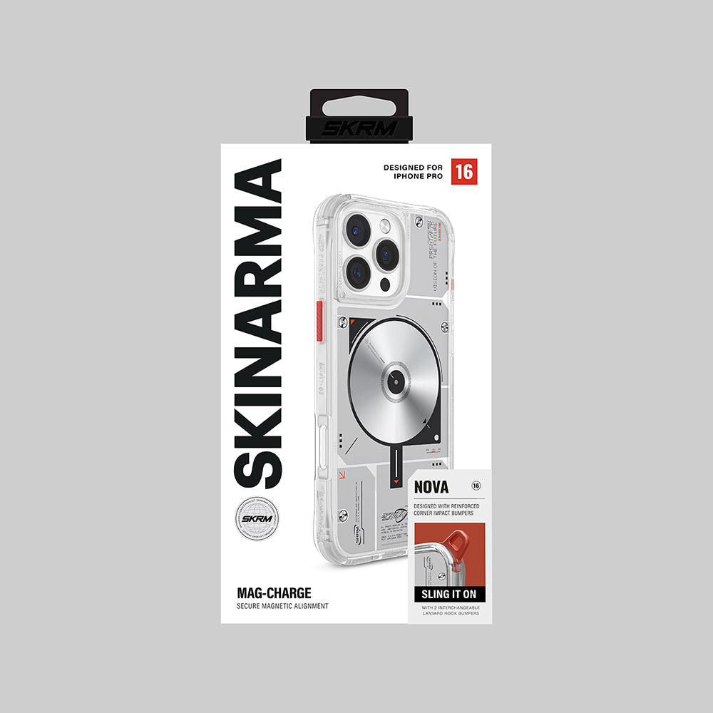 iPhone 16 Pro Kılıf Magsafe Şarj Özellikli Disk Desenli Airbag Tasarımlı Skinarma Nova Kılıf Şeffaf