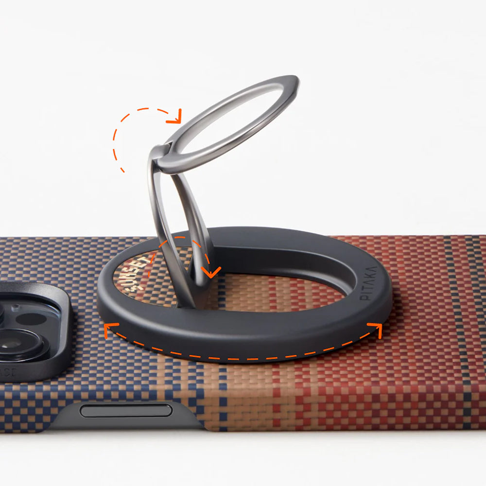 iPhone 16 Pro Kılıf Magsafe Şarj Özellikli Grip 3 Standlı Aramid Fiber Pitaka Tactile Woven Sunset-Moonrise Serisi Sunset Kılıf Kahverengi