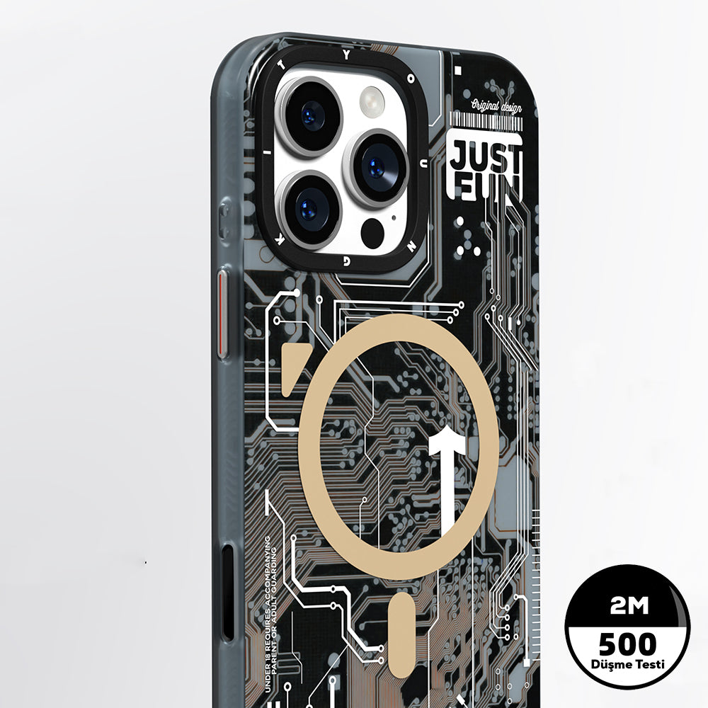 Apple iPhone 16 Pro Kılıf Magsafe Şarj Özellikli Kamera Denetim Butonlu Youngkit Technology Serisi Kapak Mavi