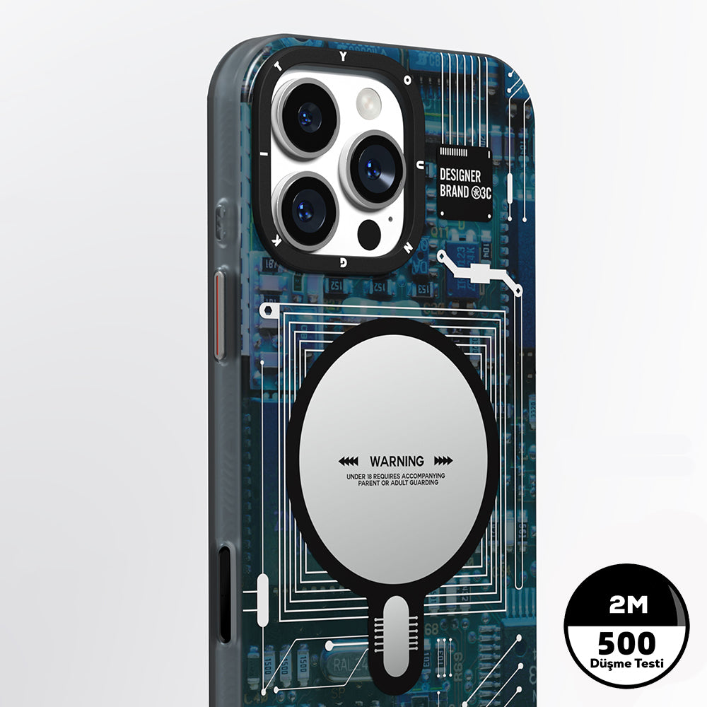 Apple iPhone 16 Pro Kılıf Magsafe Şarj Özellikli Kamera Denetim Butonlu Youngkit Technology Serisi Kapak Mavi