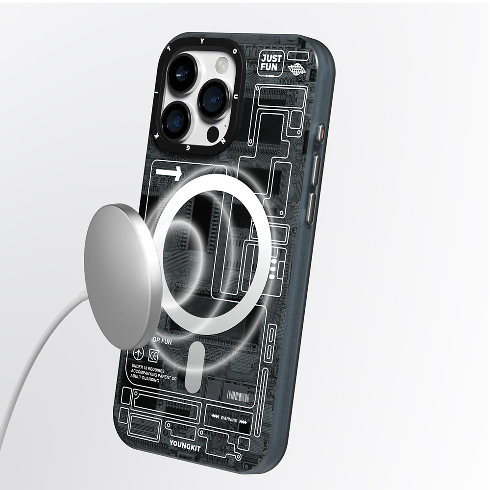 Apple iPhone 16 Pro Kılıf Magsafe Şarj Özellikli Kamera Denetim Butonlu Youngkit Technology Serisi Kapak Gri