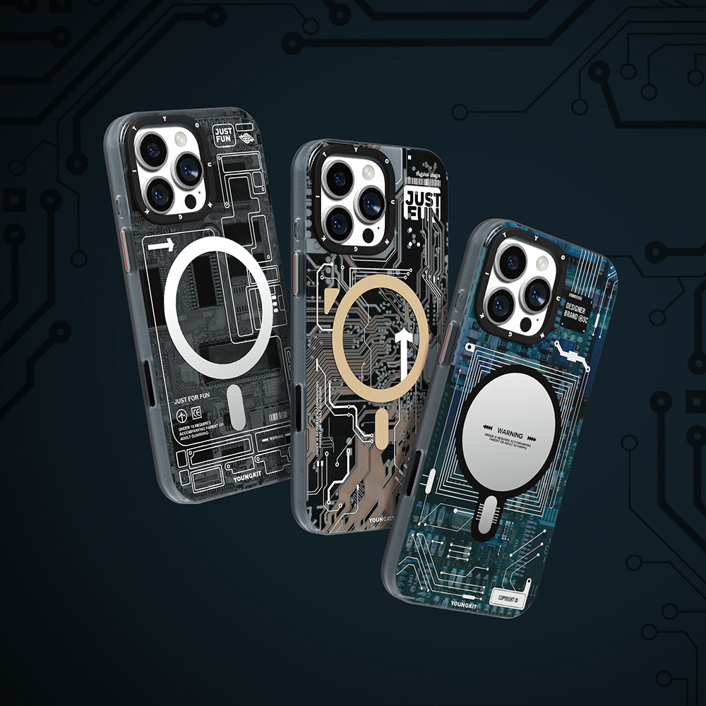 Apple iPhone 16 Pro Kılıf Magsafe Şarj Özellikli Kamera Denetim Butonlu Youngkit Technology Serisi Kapak Mavi