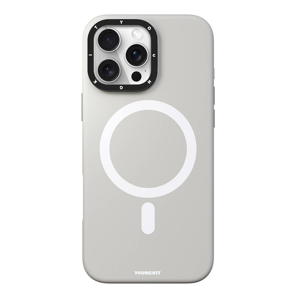 iPhone 16 Pro Kılıf Magsafe Şarj Özellikli Kamera Standlı Youngkit Bitty Cream Kılıf Gri