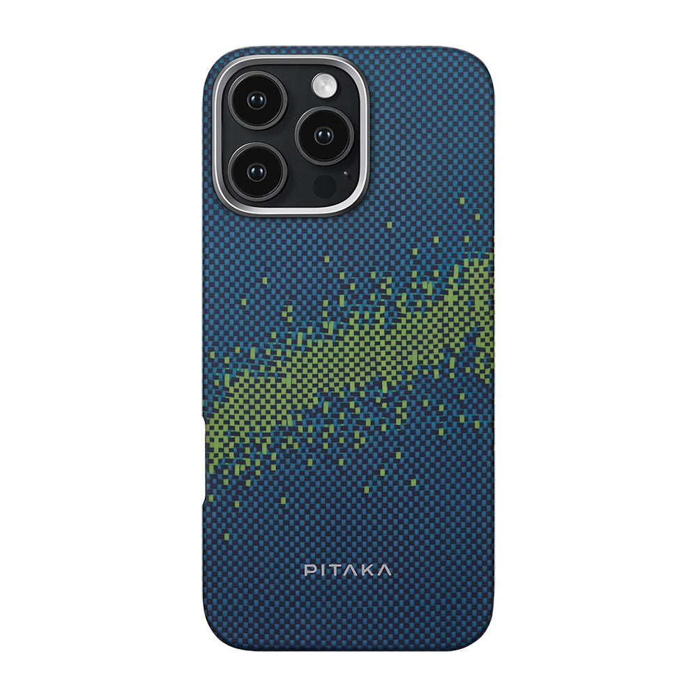 iPhone 16 Pro Kılıf Magsafe Şarj Özellikli Lumintex Teknolojili Fosforlu Özellikli Aramid Fiber Pitaka Tactile Woven Starpeak Serisi Milky Way Galaxy Kılıf Mavi