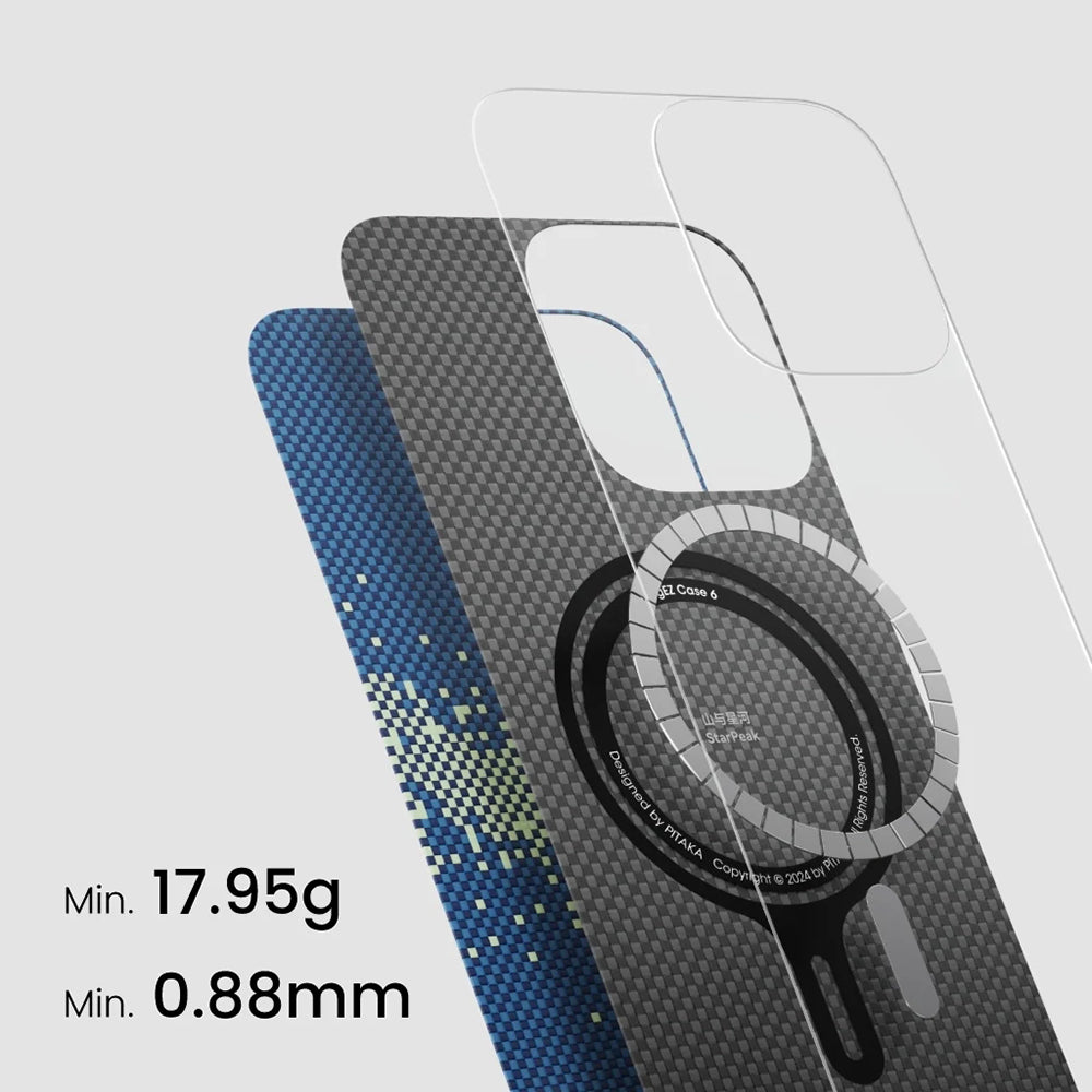 iPhone 16 Pro Kılıf Magsafe Şarj Özellikli Lumintex Teknolojili Fosforlu Özellikli Aramid Fiber Pitaka Tactile Woven Starpeak Serisi Milky Way Galaxy Kılıf Mavi