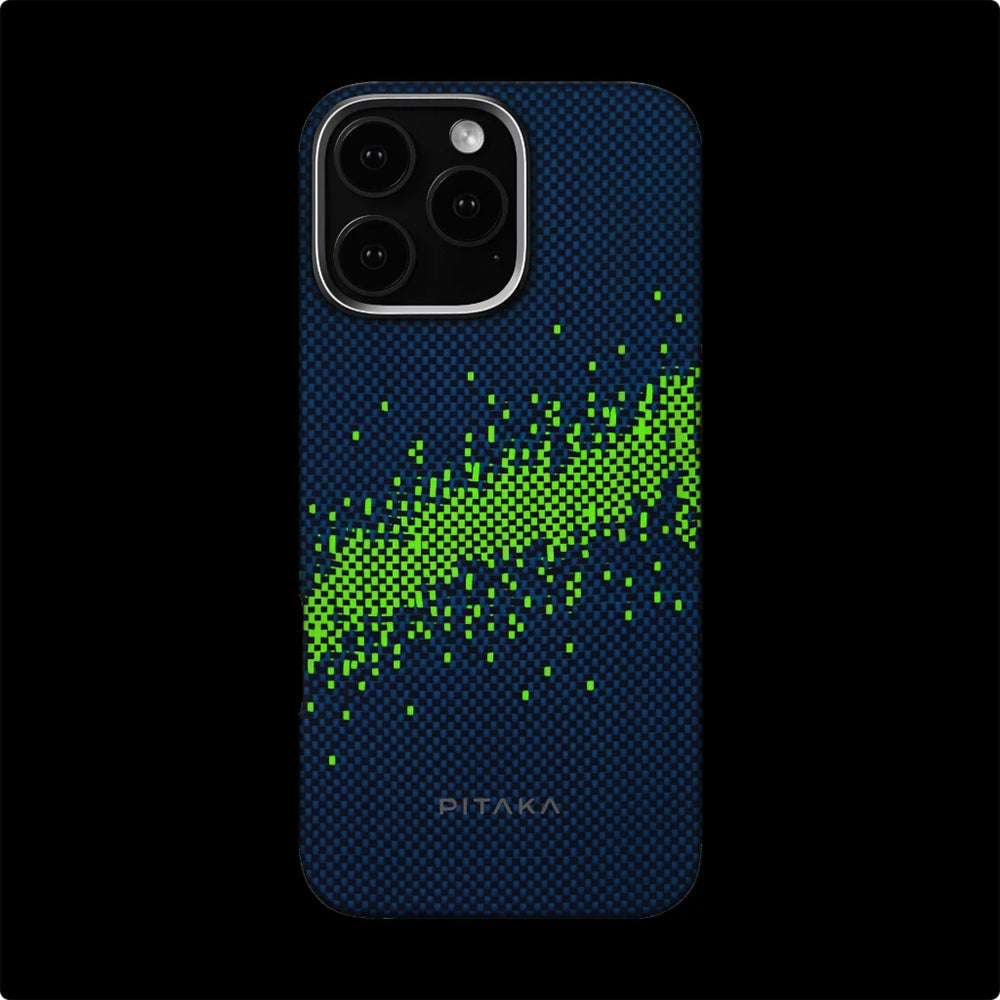 iPhone 16 Pro Kılıf Magsafe Şarj Özellikli Lumintex Teknolojili Fosforlu Özellikli Aramid Fiber Pitaka Tactile Woven Starpeak Serisi Milky Way Galaxy Kılıf Mavi