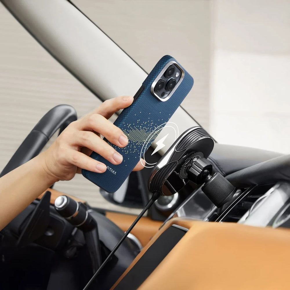 iPhone 16 Pro Kılıf Magsafe Şarj Özellikli Lumintex Teknolojili Fosforlu Özellikli Aramid Fiber Pitaka Tactile Woven Starpeak Serisi Milky Way Galaxy Kılıf Mavi