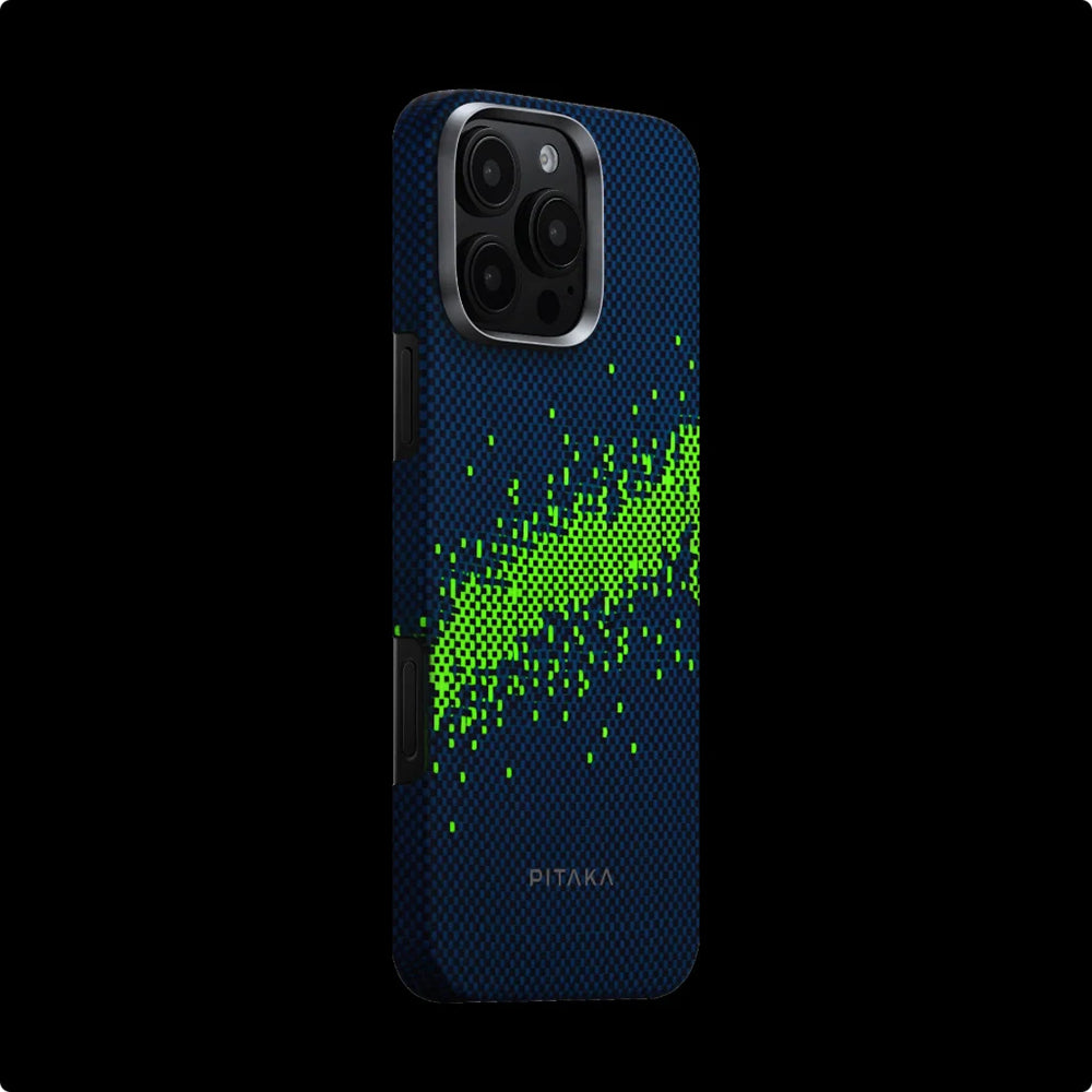 iPhone 16 Pro Kılıf Magsafe Şarj Özellikli Lumintex Teknolojili Fosforlu Özellikli Aramid Fiber Pitaka Tactile Woven Starpeak Serisi Milky Way Galaxy Kılıf Mavi