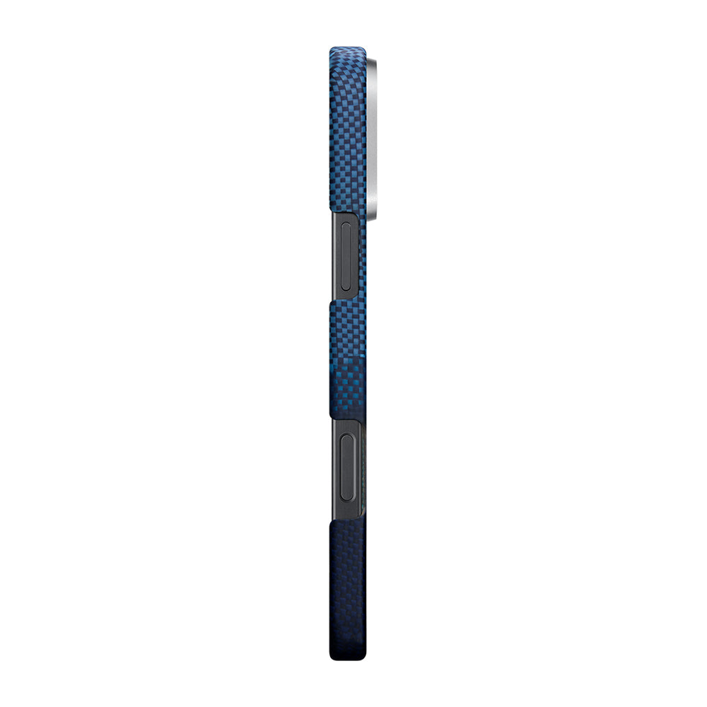 iPhone 16 Pro Kılıf Magsafe Şarj Özellikli Lumintex Teknolojili Fosforlu Özellikli Aramid Fiber Pitaka Tactile Woven Starpeak Serisi Over The Horizon Kılıf Mavi