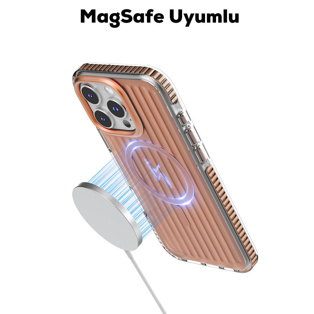 iPhone 16 Pro Kılıf Magsafe Şarj Özellikli Oyuklu Tasarım Mutural Bumpy Clear Kılıf Gümüş