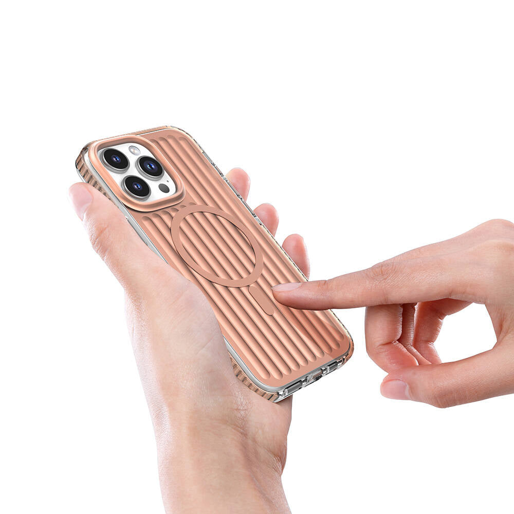 iPhone 16 Pro Kılıf Magsafe Şarj Özellikli Oyuklu Tasarım Mutural Bumpy Clear Kılıf Rose Gold