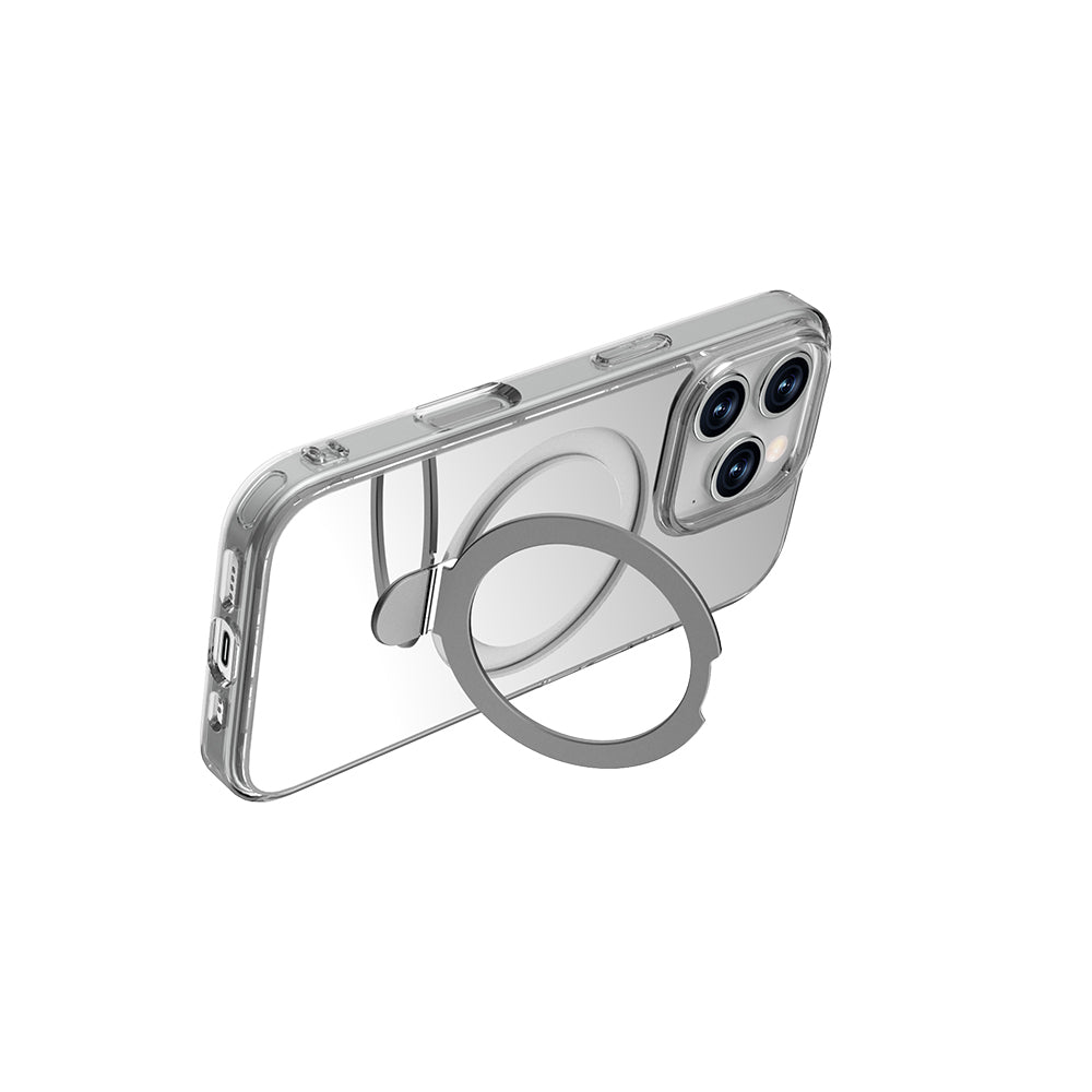 iPhone 16 Pro Kılıf Magsafe Şarj Özellikli Raptic Air Stand Serisi Aynalı Arka Yüzey Standlı Kılıf Gri