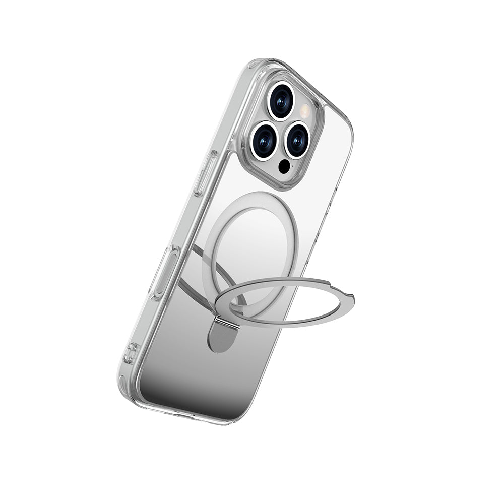 iPhone 16 Pro Kılıf Magsafe Şarj Özellikli Raptic Air Stand Serisi Aynalı Arka Yüzey Standlı Kılıf Gri