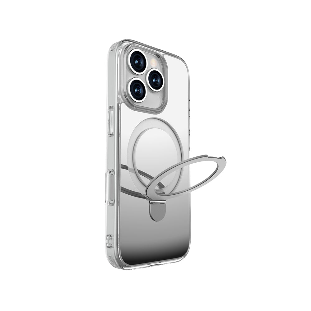 iPhone 16 Pro Kılıf Magsafe Şarj Özellikli Raptic Air Stand Serisi Aynalı Arka Yüzey Standlı Kılıf Gri