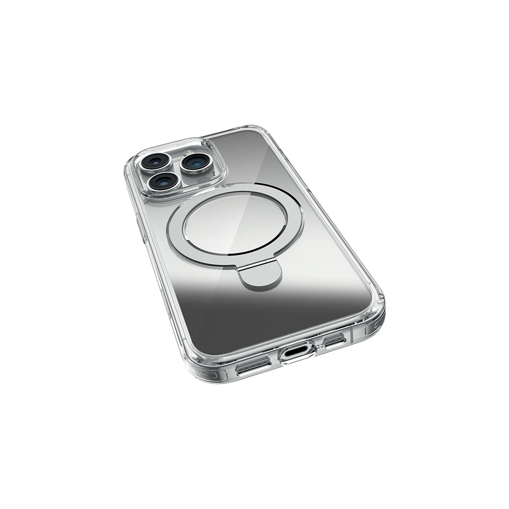 iPhone 16 Pro Kılıf Magsafe Şarj Özellikli Raptic Air Stand Serisi Aynalı Arka Yüzey Standlı Kılıf Gri