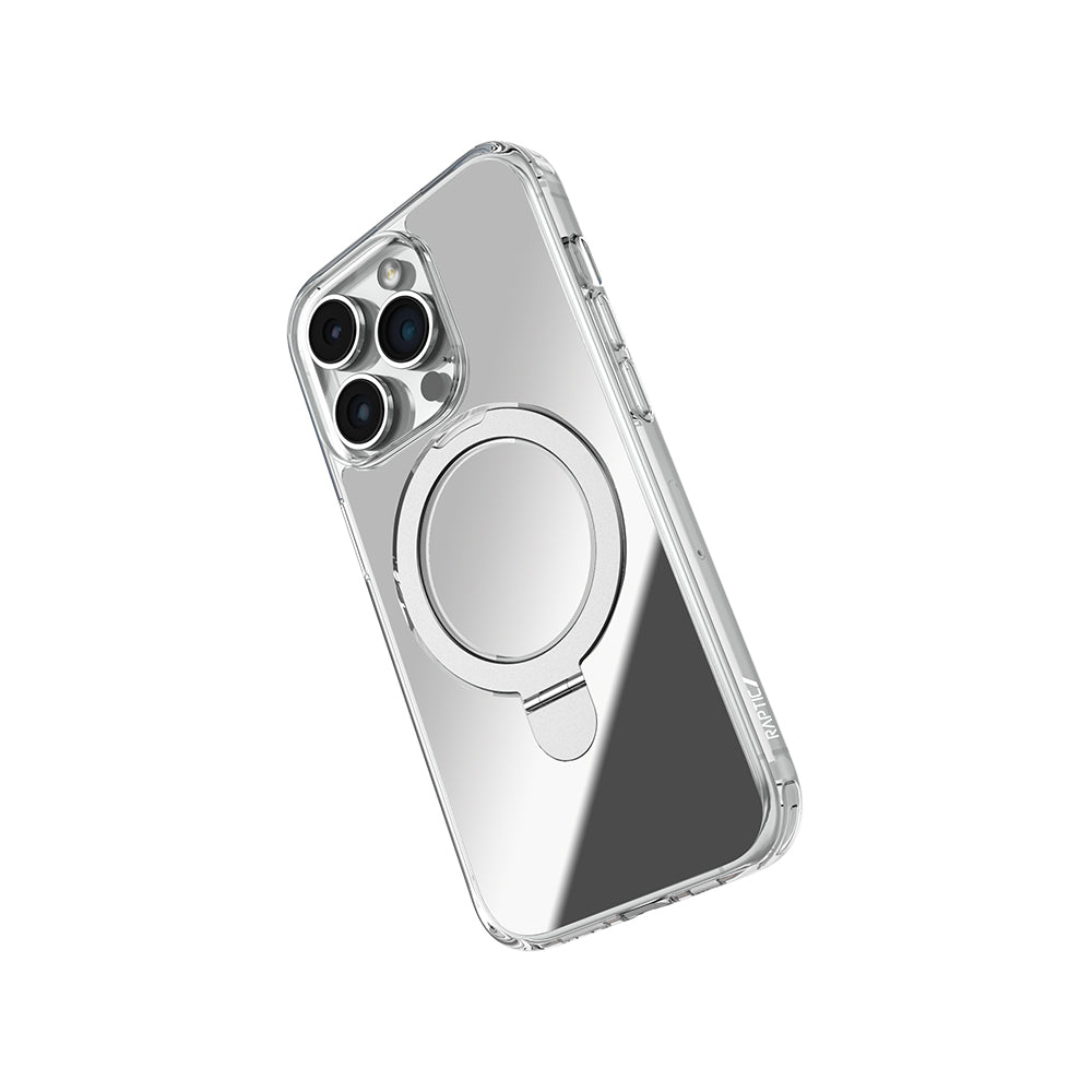iPhone 16 Pro Kılıf Magsafe Şarj Özellikli Raptic Air Stand Serisi Aynalı Arka Yüzey Standlı Kılıf Gri