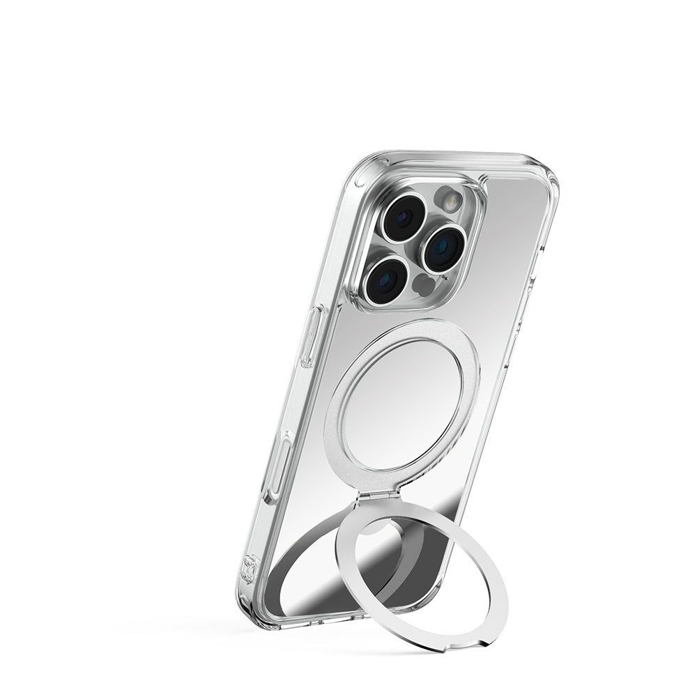 iPhone 16 Pro Kılıf Magsafe Şarj Özellikli Raptic Air Stand Serisi Aynalı Arka Yüzey Standlı Kılıf Gri