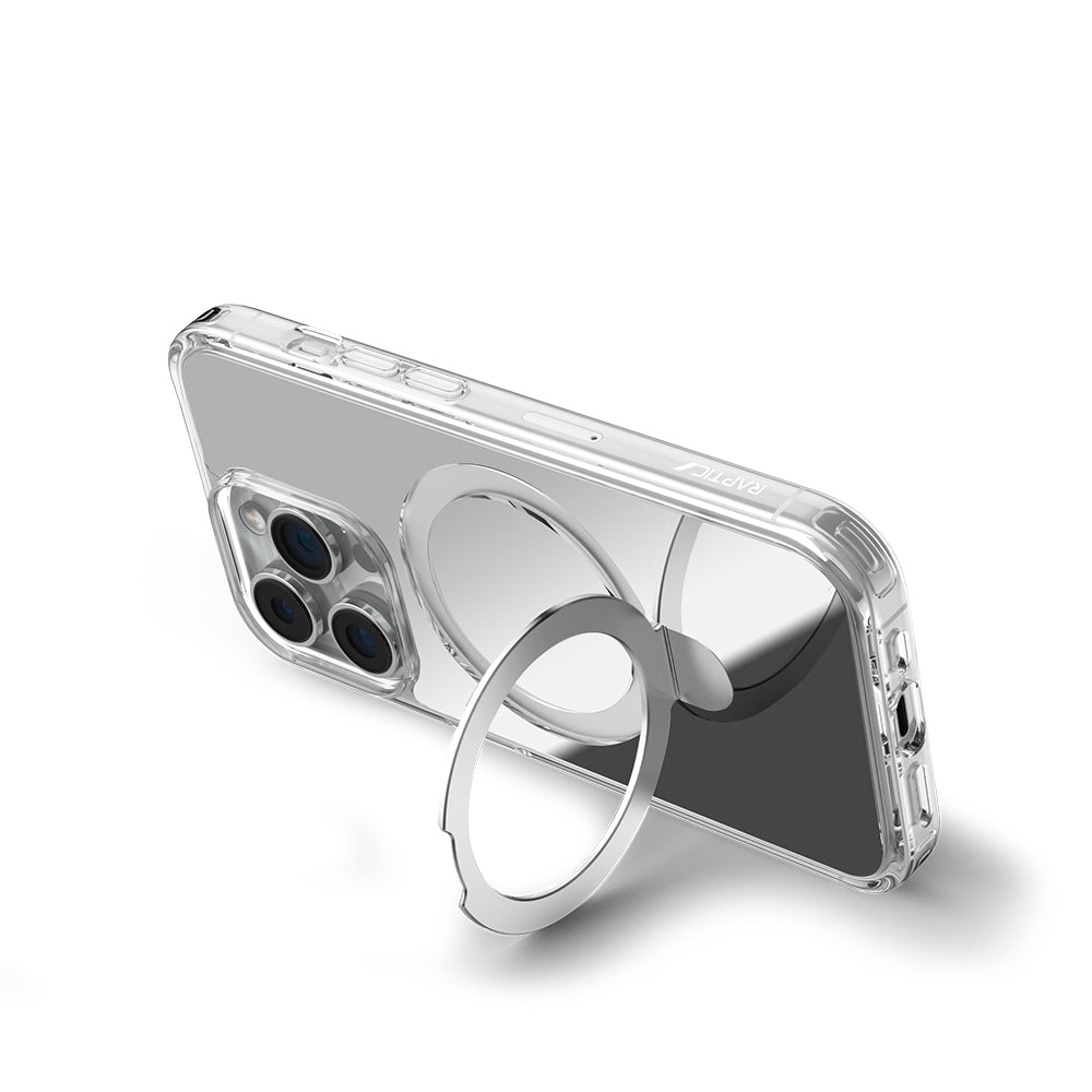 iPhone 16 Pro Kılıf Magsafe Şarj Özellikli Raptic Air Stand Serisi Aynalı Arka Yüzey Standlı Kılıf Gri