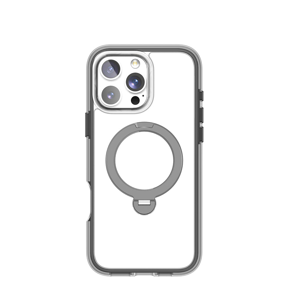 iPhone 16 Pro Kılıf Magsafe Şarj Özellikli Raptic AirJoy Serisi 360 Derece Dönebilen Standlı Kılıf Siyah-Gri