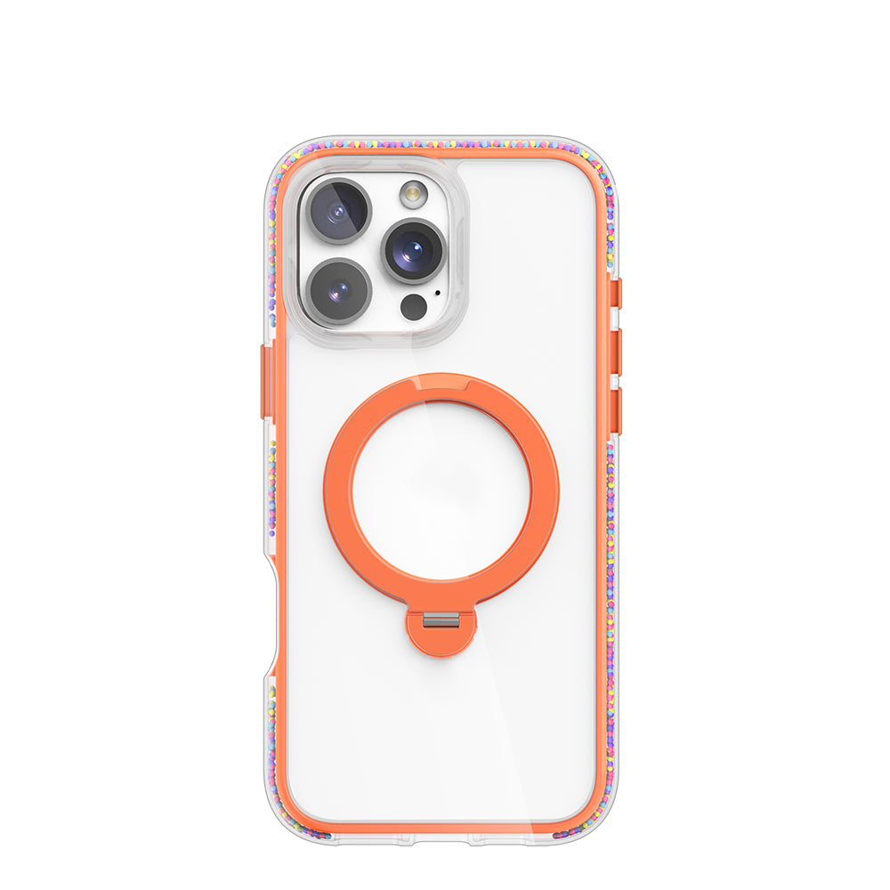 iPhone 16 Pro Kılıf Magsafe Şarj Özellikli Raptic AirJoy Serisi Boncuk Tasarımlı 360 Derece Dönebilen Standlı Kılıf Turuncu