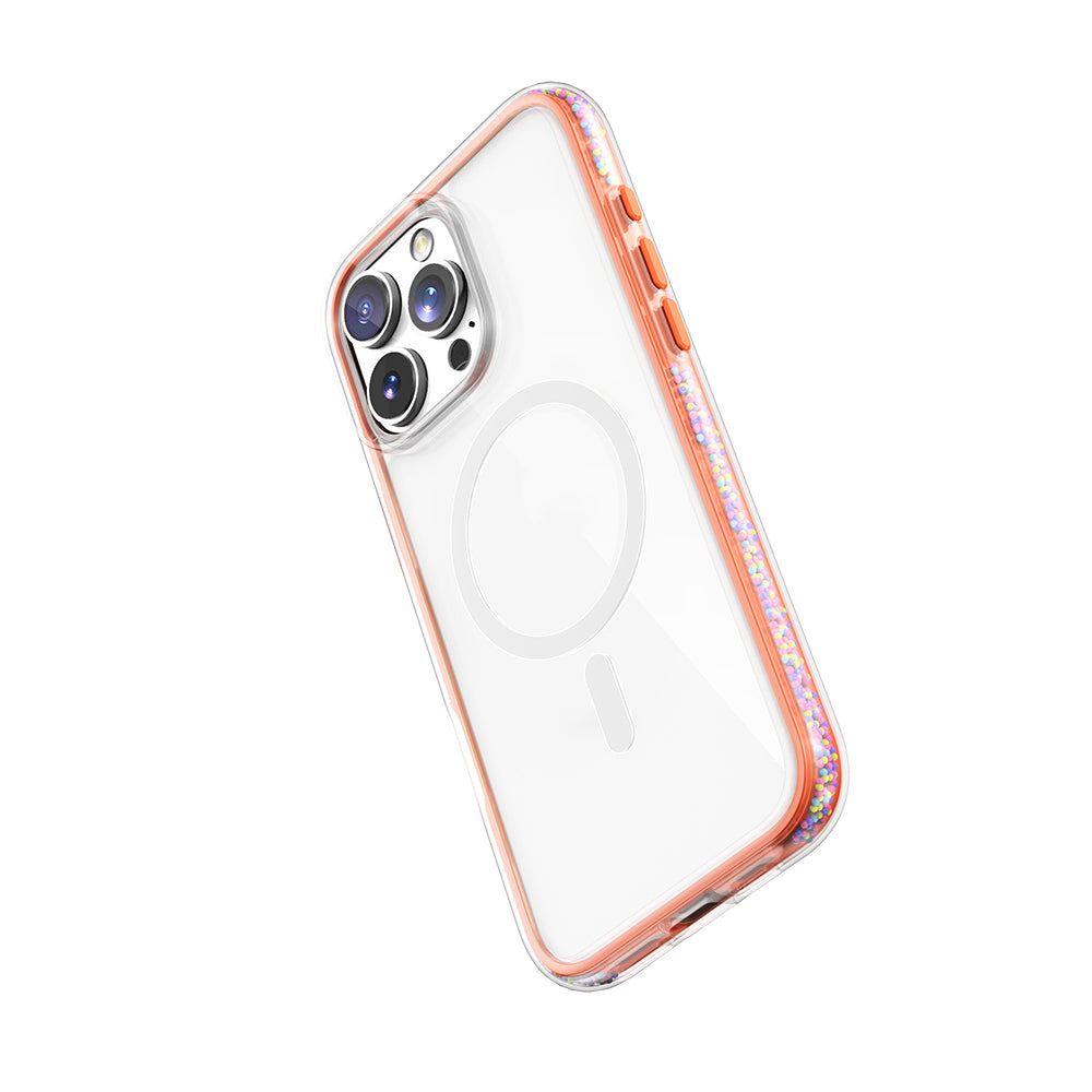 iPhone 16 Pro Kılıf Magsafe Şarj Özellikli Raptic AirJoy Serisi Boncuk Tasarımlı Şeffaf Kılıf Turuncu