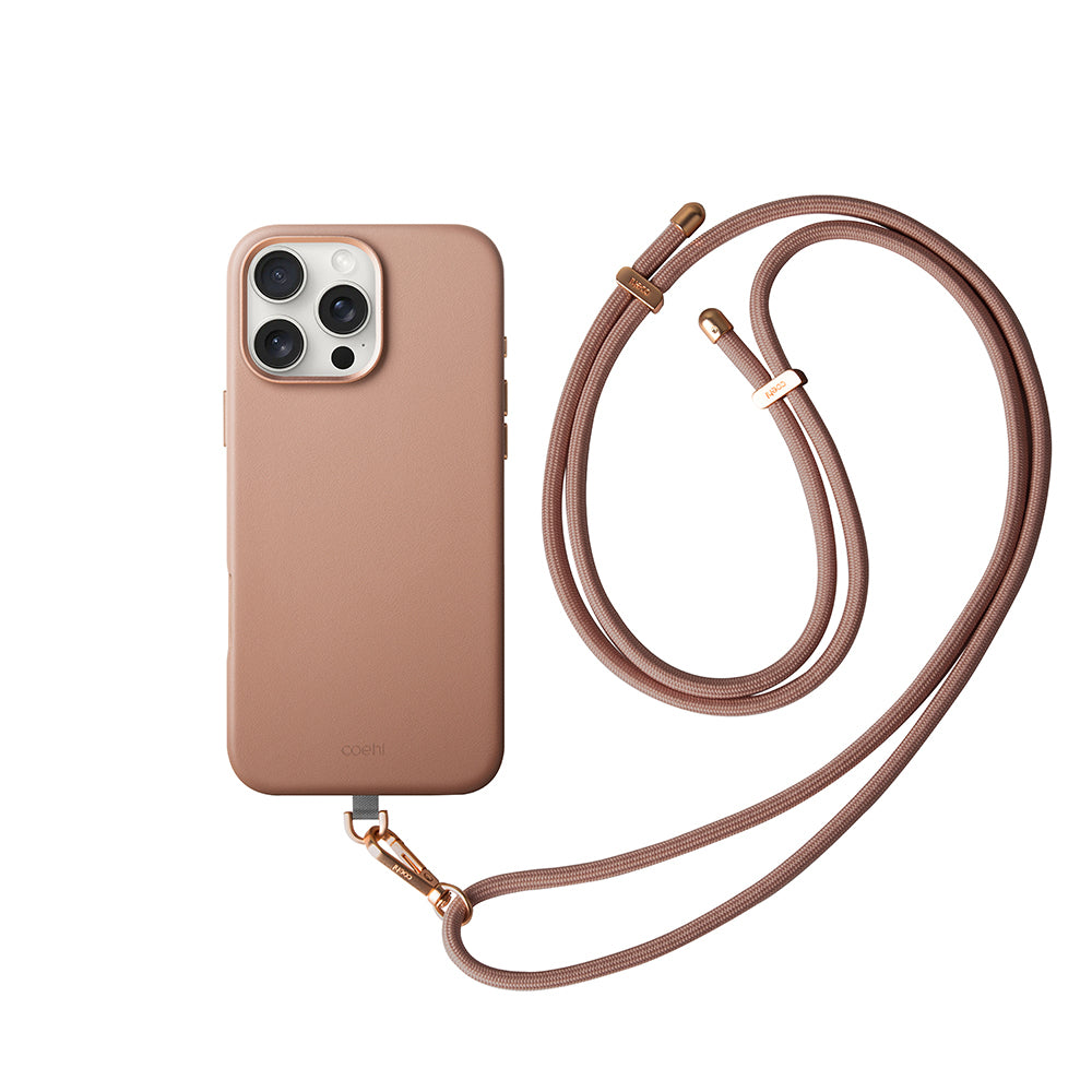 iPhone 16 Pro Kılıf Magsafe Şarj Özellikli Soft Arka Yüzey Askı İpli Coehl Muse Kılıf Kum Pembe