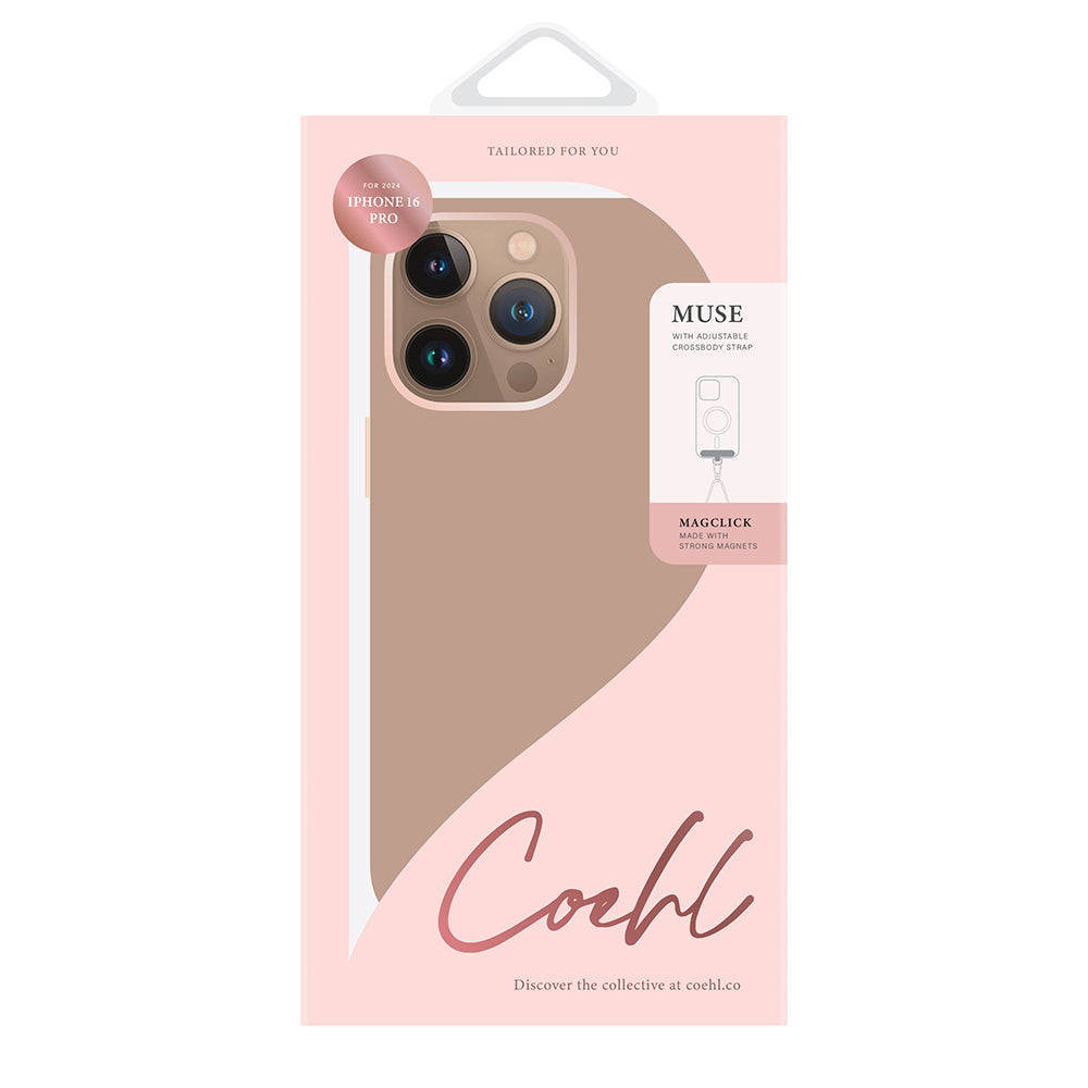 iPhone 16 Pro Kılıf Magsafe Şarj Özellikli Soft Arka Yüzey Askı İpli Coehl Muse Kılıf Kum Pembe