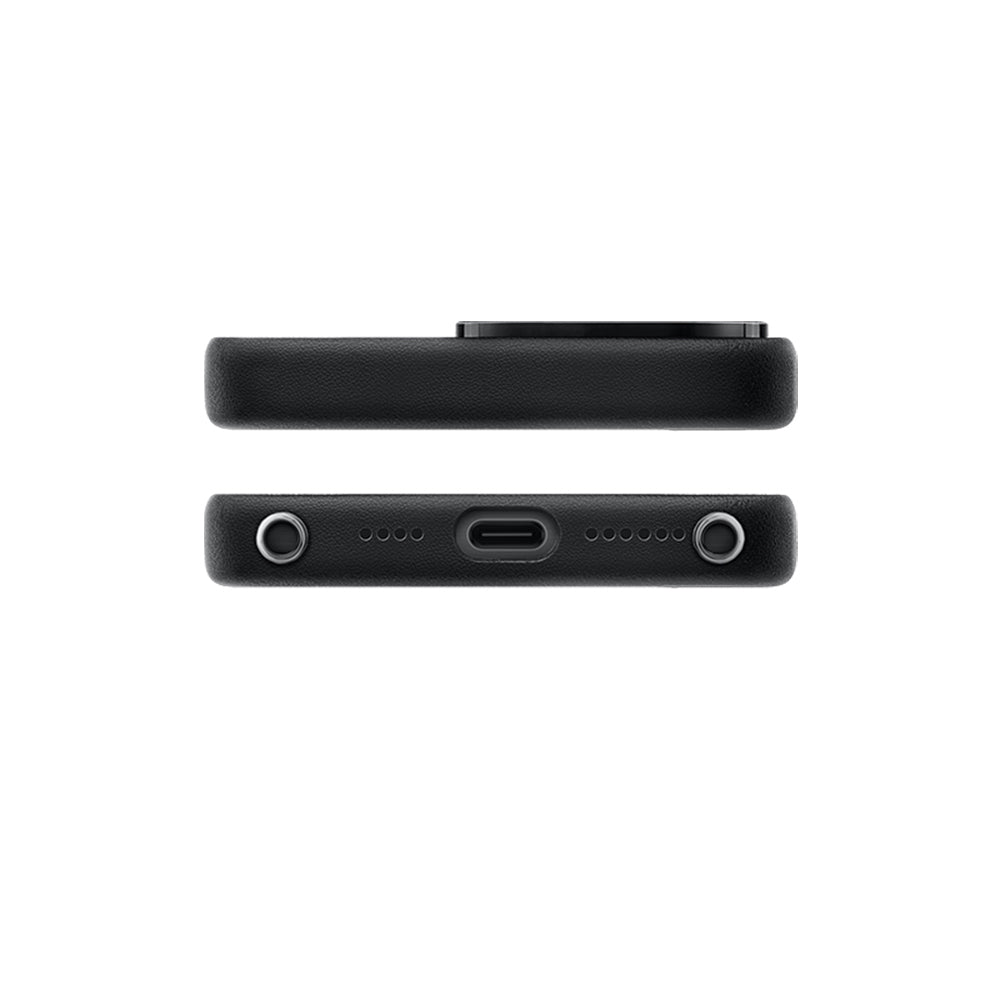 Apple iPhone 16 Pro Kılıf Magsafe Şarj Özellikli Standlı Suni Deri Tasarımlı Pynana Dancing Circle Serisi Kapak Siyah