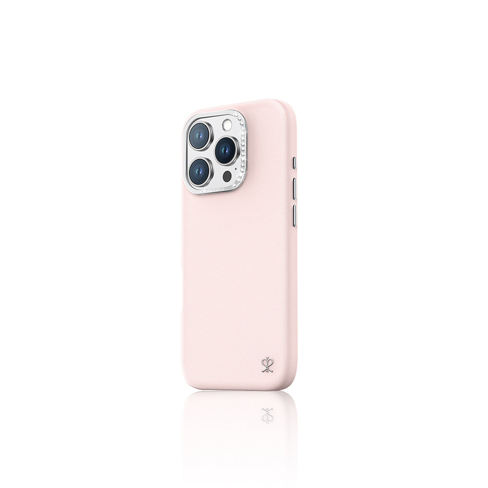 Apple iPhone 16 Pro Kılıf Magsafe Şarj Özellikli Suni Deri Tasarımlı Pynana Starry Serisi Kapak Pembe