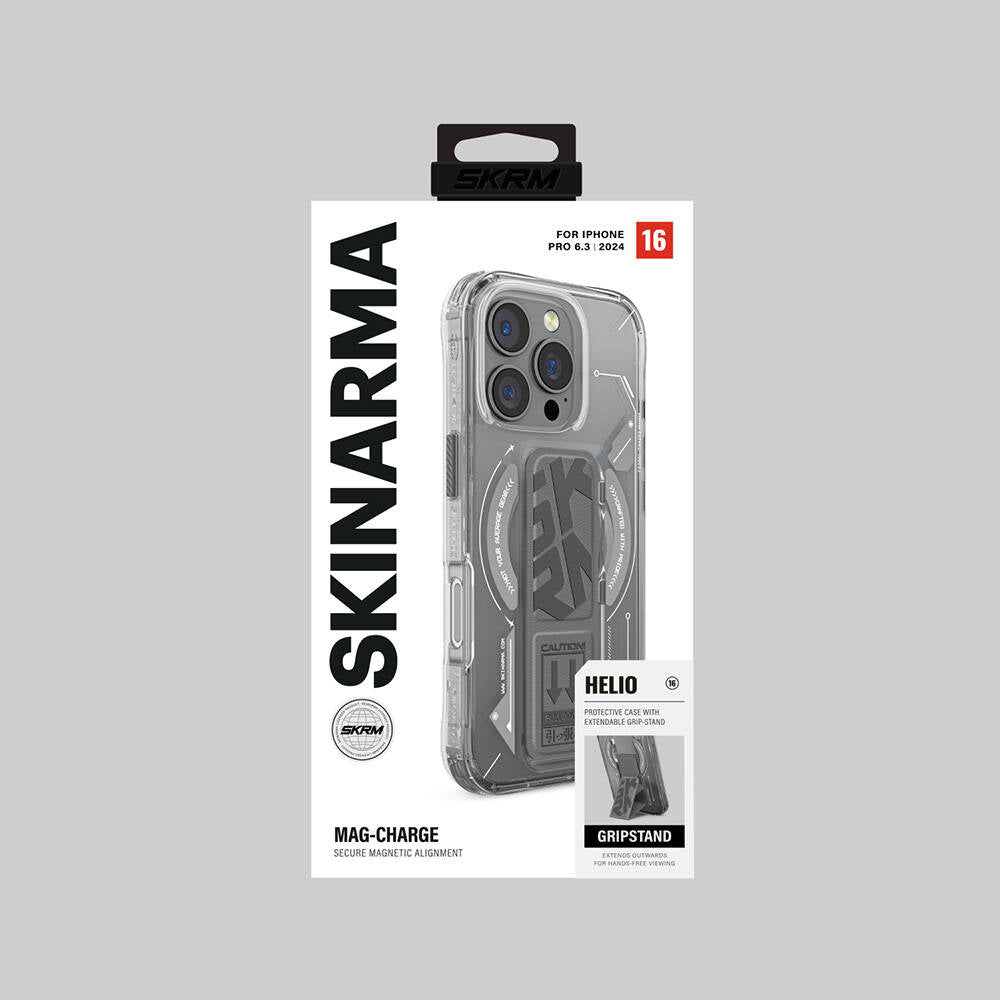iPhone 16 Pro Kılıf Magsafe Şarj Özellikli Teknoloji Desenli Standlı Skinarma Helio Kılıf Gold