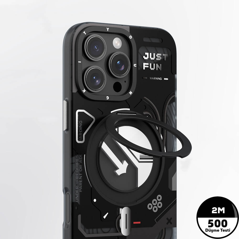 iPhone 16 Pro Kılıf Magsafe Şarj Özellikli Youngkit 360° Standlı Starship Serisi Kılıf Siyah