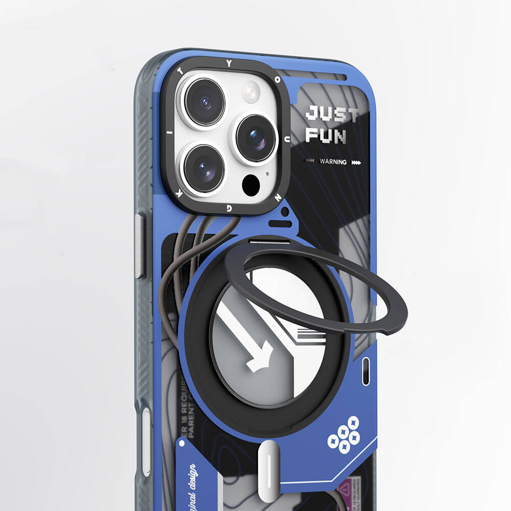 iPhone 16 Pro Kılıf Magsafe Şarj Özellikli Youngkit 360° Standlı Starship Serisi Kılıf Beyaz