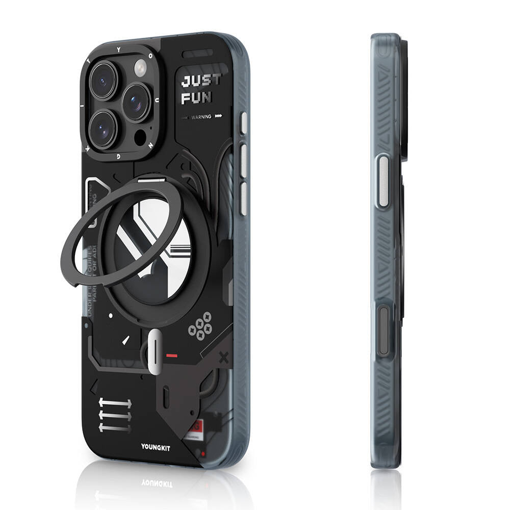iPhone 16 Pro Kılıf Magsafe Şarj Özellikli Youngkit 360° Standlı Starship Serisi Kılıf Siyah