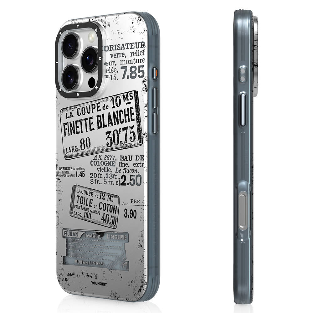 iPhone 16 Pro Kılıf Magsafe Şarj Özellikli Youngkit Literary Serisi Retro Magz Kılıf Gri