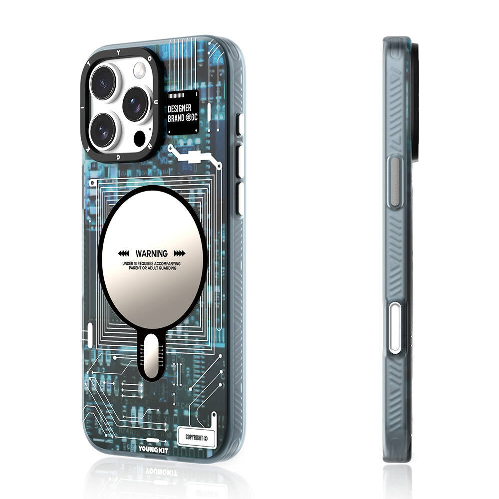 iPhone 16 Pro Kılıf Magsafe Şarj Özellikli Youngkit Technology Serisi Kılıf Mavi