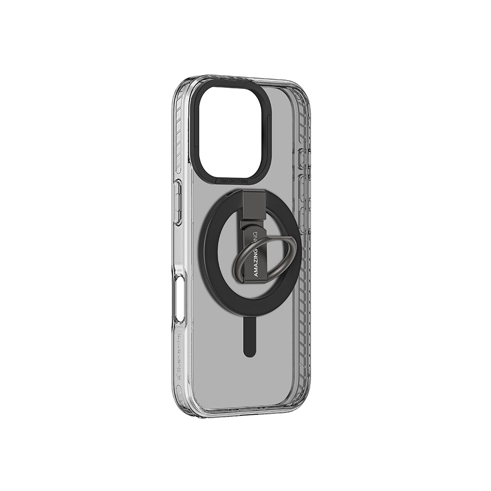 iPhone 16 Pro Kılıf Magsafe Şarj Özellikli Yüzük Standlı Amazingthing Titan Pro Serisi Kılıf Gri
