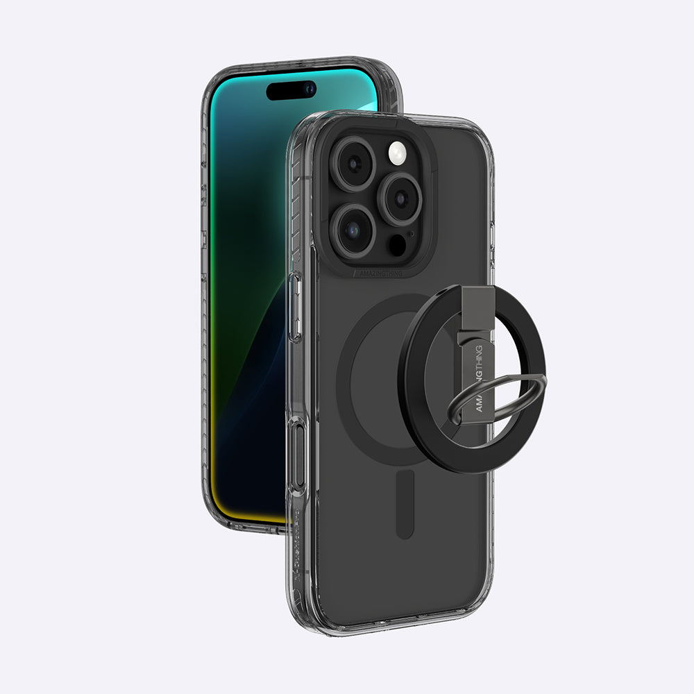 iPhone 16 Pro Kılıf Magsafe Şarj Özellikli Yüzük Standlı Amazingthing Titan Pro Serisi Kılıf Gri