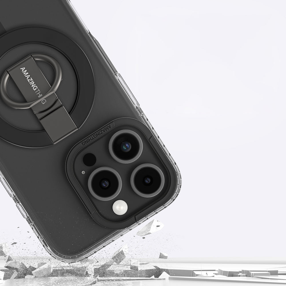 iPhone 16 Pro Kılıf Magsafe Şarj Özellikli Yüzük Standlı Amazingthing Titan Pro Serisi Kılıf Gri